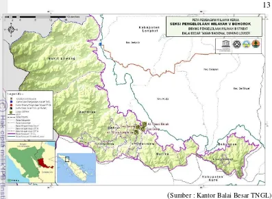 Gambar 3 Peta lokasi penelitian di kawasan Bukit Lawang 