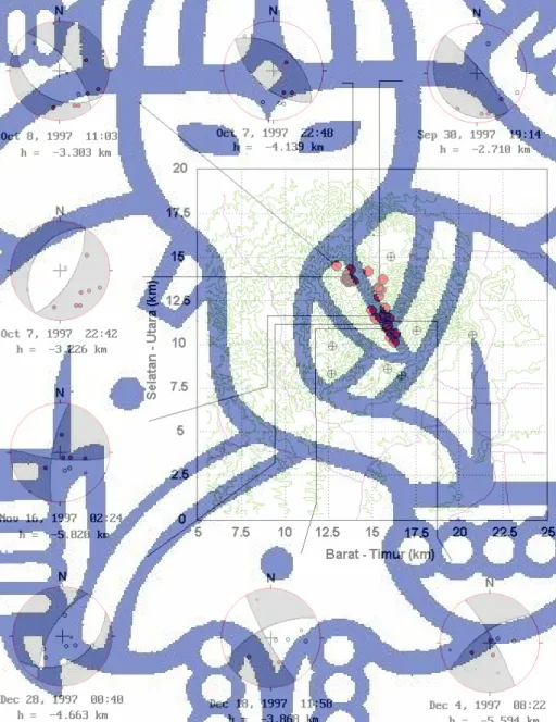 Gambar 4.6. Mekanisme  sumber  gempa  vulkanik bulan September-Desember  1997 di sepanjang sesar Guntur-Gandapura tidak mempunyai solusi  yang unik (Suantika, 2002)