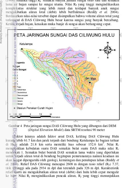 Gambar 4  Peta jaringan sungai DAS Ciliwung Hulu yang dibangun dari DEM 