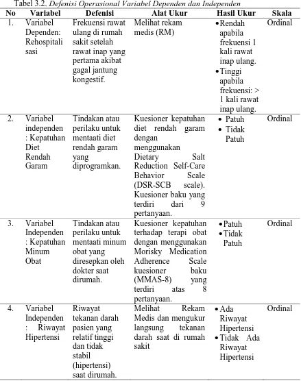 Tabel 3.2. Defenisi Operasional Variabel Dependen dan IndependenVariabel Variabel 