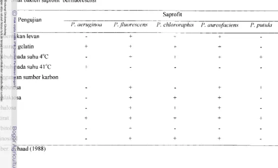Tabel 1 .  Sifat bakteri saprofit berfluoresensi 