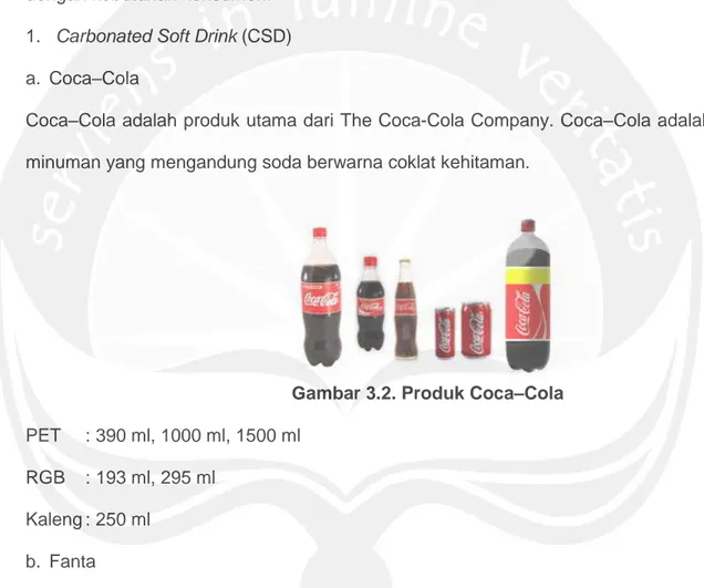 Gambar 3.2. Produk Coca–Cola  PET  : 390 ml, 1000 ml, 1500 ml 