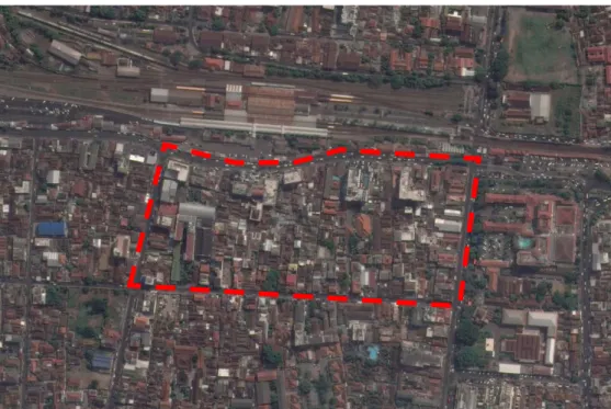 Gambar 1. 1. Kawasan Kampung Sosrowijayan, Yogyakarta  Sumber : Google Earth 