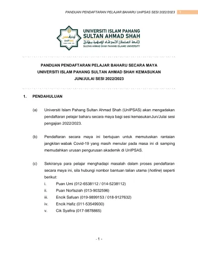 PANDUAN PENDAFTARAN PELAJAR BAHARU SECARA MAYA UNIVERSITI ISLAM PAHANG ...