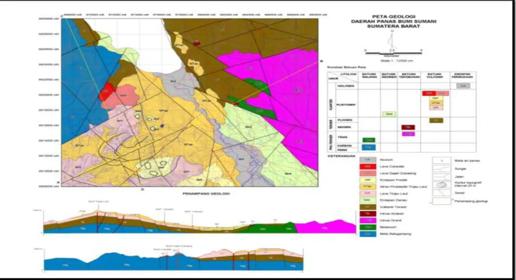 Gambar 2. Peta Geologi daerah panas bumi Sumani Sumatera Barat (PSDG, 2010). 