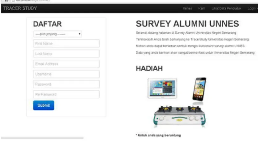 Gambar 3. Halaman awal sistem informasi TSA UNNES dengan aplikasi Digital 