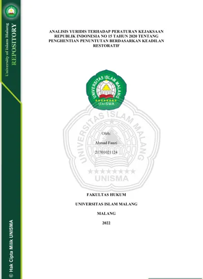 ANALISIS YURIDIS TERHADAP PERATURAN KEJAKSAAN REPUBLIK INDONESIA NO 15 ...