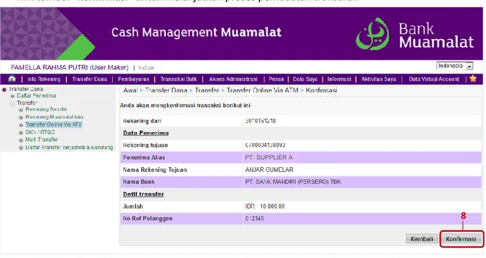 Gambar MAKER 20 Halaman konfirmasi transaksi Transfer Online Via ATM