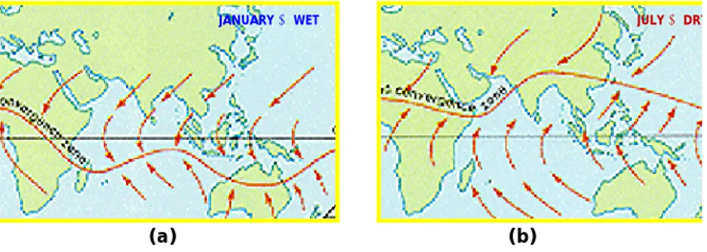 Gambar 7.  Pola angin (a) monsun barat dan (b) monsun timur  Sirkulasi Hadley dan Walker 