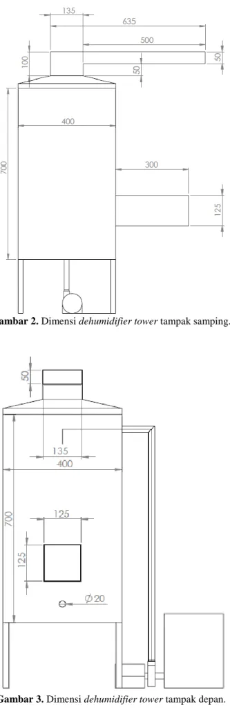 Gambar 2. Dimensi dehumidifier tower tampak samping. 