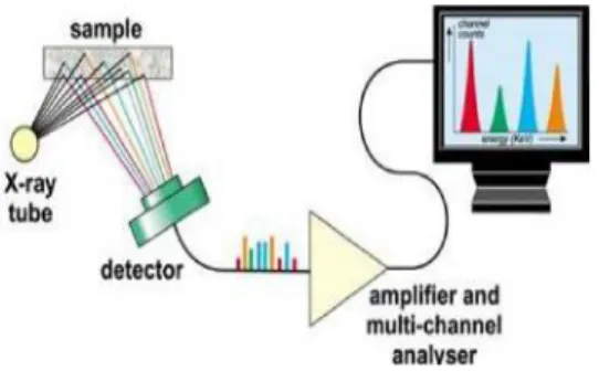 Gambar 2. Sistem spektrometer ED-XRF [6]  Sebuah  tabung  sinar  X  merupakan  tabung  vakum  yang  di  dalamnya  berisi  katoda  dan anoda
