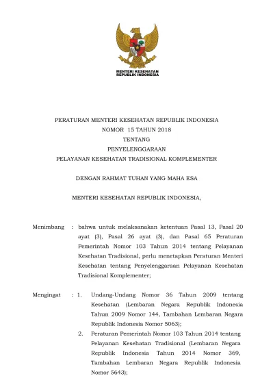 PERATURAN MENTERI KESEHATAN REPUBLIK INDONESIA NOMOR 15 TAHUN 2018 ...