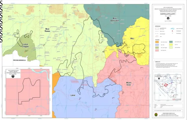 Gambar 1.  Peta Administrasi KPHP Model Benakat-Bukit Cogong 