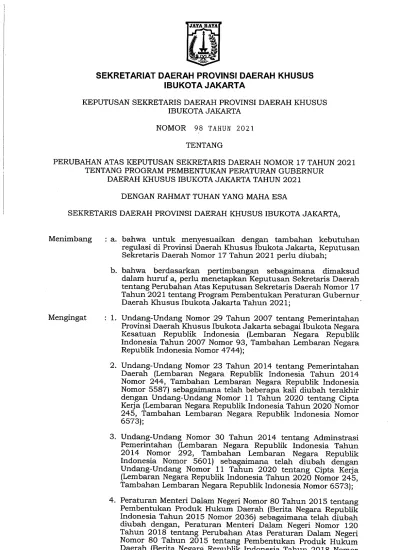 PROGRAM PEMBENTUKAN PERATURAN GUBERNUR PROVINSI DAERAH KHUSUS IBUKOTA ...