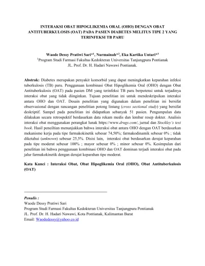 Interaksi Obat Hipoglikemia Oral Oho Dengan Obat Antituberkulosis