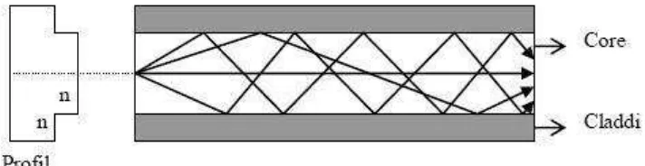 Gambar 2.2 Perambatan Gelombang pada Multimode Step Index 