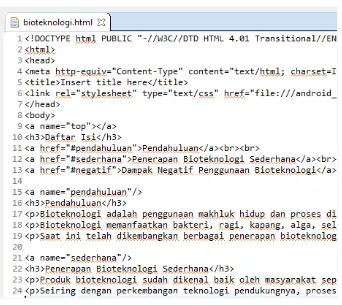 Gambar 23. Potongan Script HTML untuk bioteknologi.html 