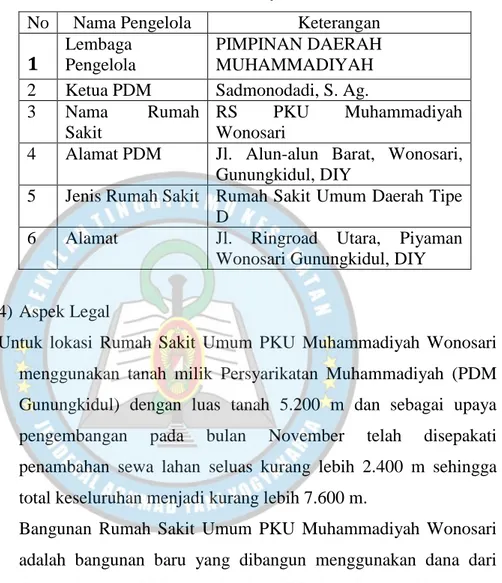 Tabel 4.1 Lembaga Pengelola Rumah Sakit PKU  Muhammadiyah Wonosari 
