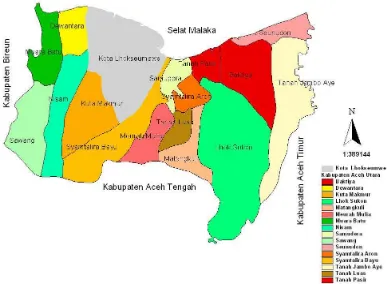 Tabel 4.1 Luas Wilayah Kabupaten Aceh Utara Menurut Kecamatan 