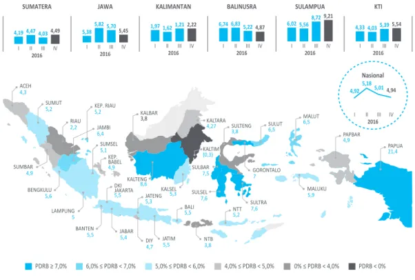 Gambar 1. Peta Pertumbuhan Ekonomi Daerah Triwulan IV 2016 (%yoy)