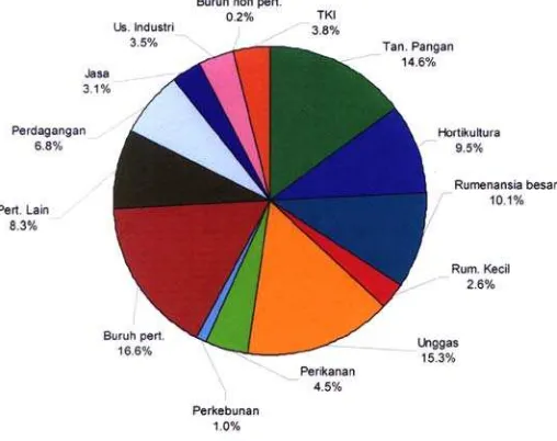 Gambar 1. Proporsi sumber-sumber pendapatan keluarga tani lahansawah di Tulungagung dalam satu tahun musim tanam 2000/2001.