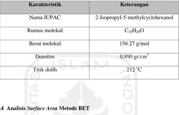 Tabel 2. Sifat-sifat fisik dari mentol (Nurisman, 2009) 