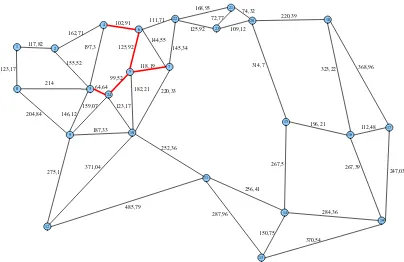 Gambar 4. 39 Langkah Keenam Pencarian Minimum Spanning Tree dengan Algoritma Prim’s pada Graf G (24,43) 