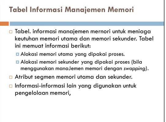 Tabel Informasi Manajemen Memori
