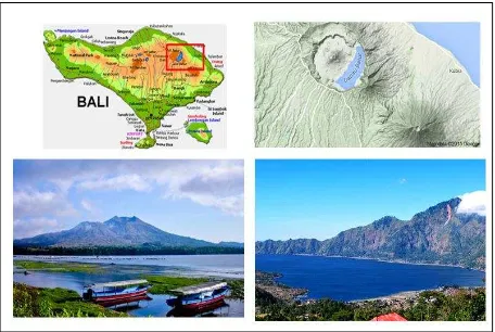Gambar 1. Atas: Peta Danau Batur. Bawah: Panorama Danau Batur.