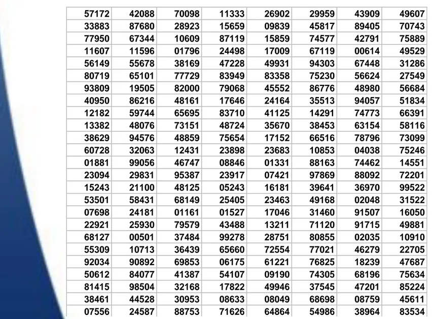 Table of random numbers