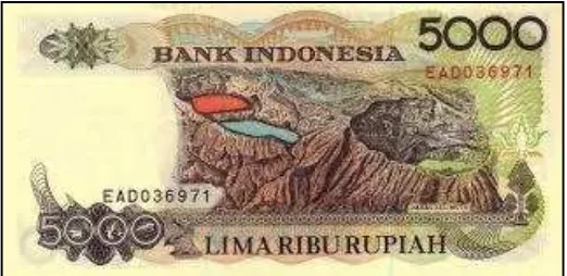 Gambar 9. Danau Kelimutu dalam lembaran uangsenilai Rp 5.000 edisi tahun 1992-1999.