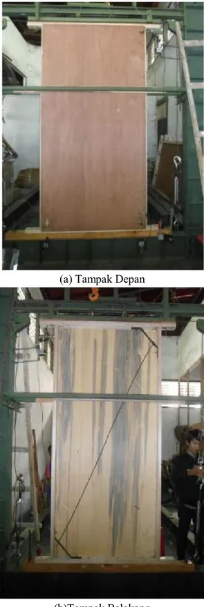 Gambar 7. menunjukkan model benda uji panel kayu tipe II. Panel kayu tipe II terdiri dari bahan Plywood Sengon berukuran 1220 x 2440 x 8 mm yang disambungkan ke rangka