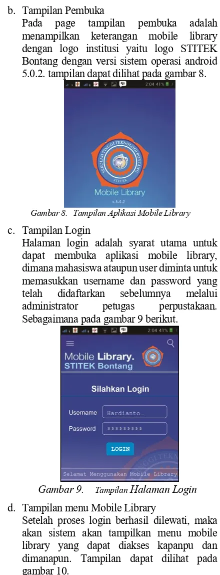 Gambar 8.  Tampilan Aplikasi Mobile Library 