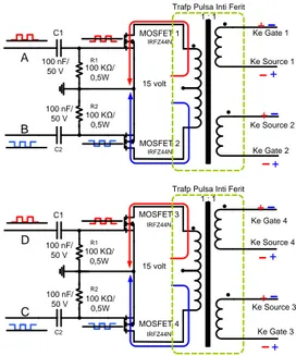 Gambar 4. Rangkaian driver dan trafo isolator pulsa 