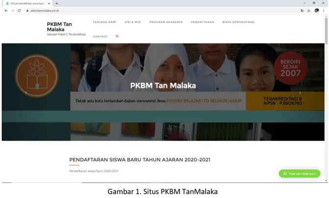 Gambar 1. Situs PKBM TanMalaka  http://pkbmtanmalaka.sch.id 