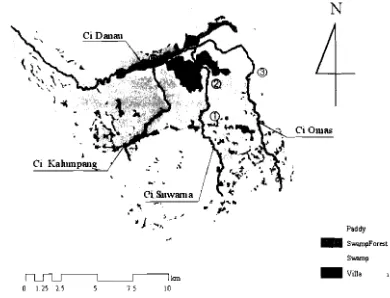 Figure 7. Location of Ci Danau (Ci Omas), Ci Suwarna and Ci Kalumpang river 