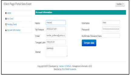 Gambar 12. Tampilan menu client account information 