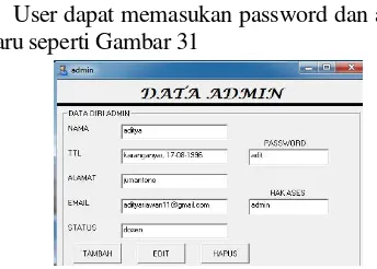 Gambar 31. Tampilan data admin dan password. 