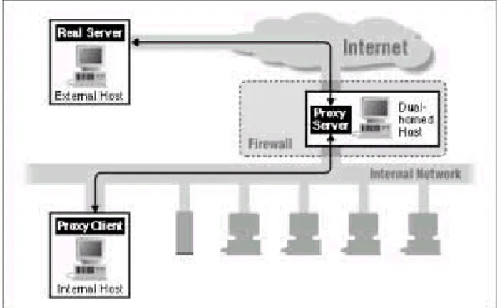 Gambar 2. Penggunaan proxy server pada dual-home host 