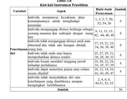 Tabel 3.6 Kisi-kisi Instrumen Penelitian 