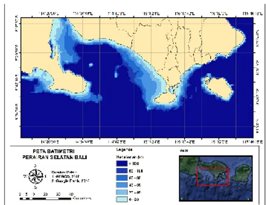 Gambar 8. Peta kedalaman perairan Selatan  Bali 