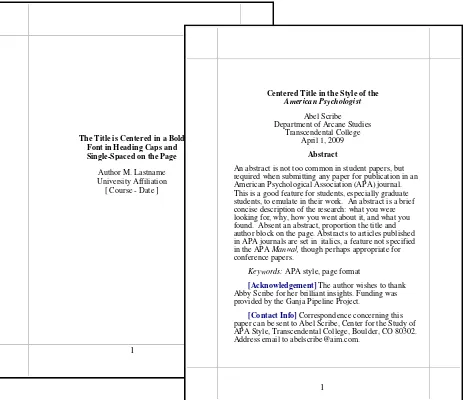 Figure 2. Title pages for college and conference papers. The title pages shown differ significantly from that shown in the APAManual for copy manuscripts