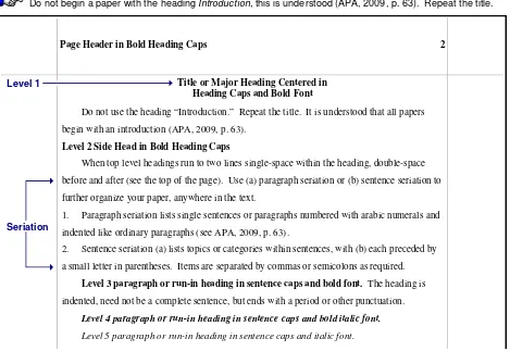 Figure 4. Revised APA headings (2009).  Headings are used in descending order as needed, starting over with each section ofthe paper