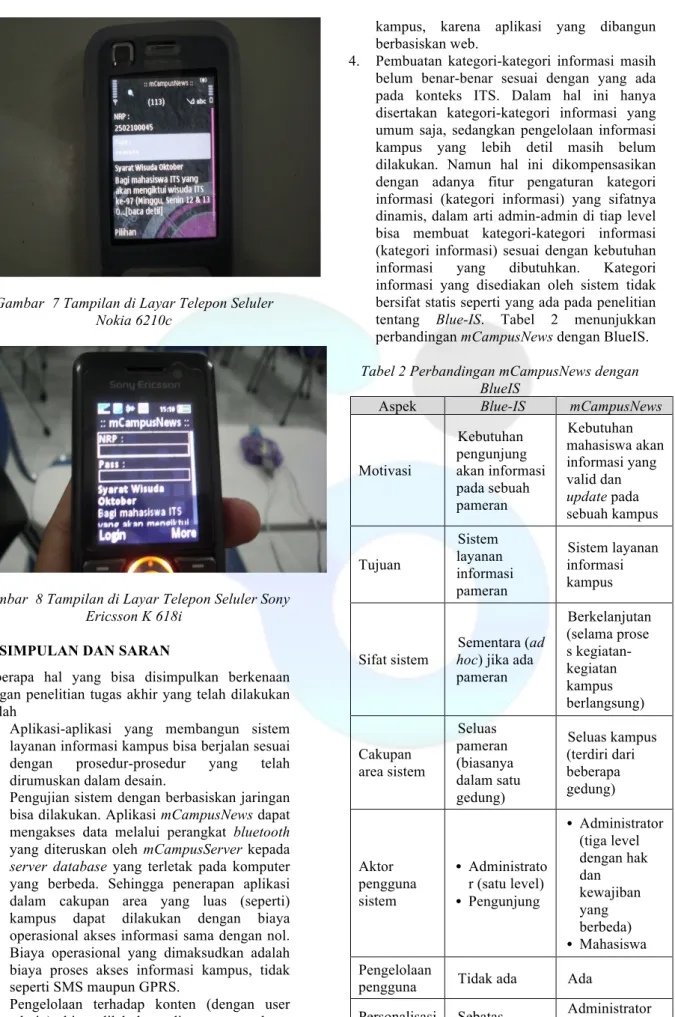 Gambar  7 Tampilan di Layar Telepon Seluler  Nokia 6210c 