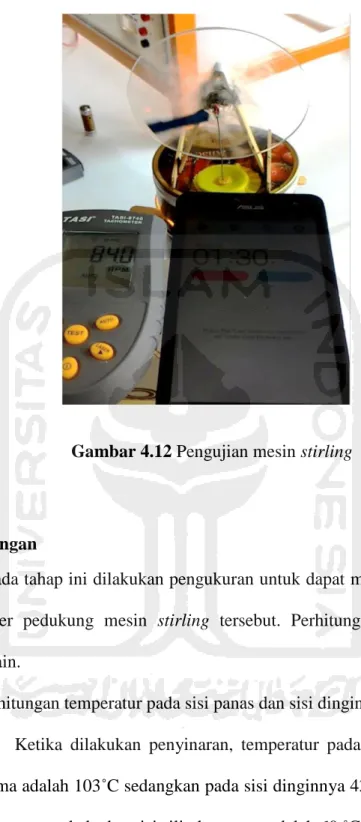 Gambar 4.12 Pengujian mesin stirling 