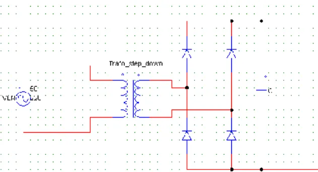 Gambar 2 Rangkaian Power Supply untuk Rangkaian Konverter Boost  Vdc =   =   = 21,61 Volt 