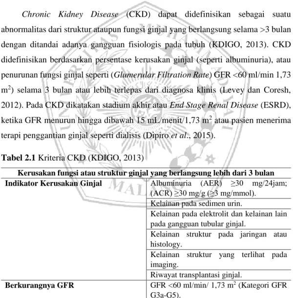 Tabel 2.1 Kriteria CKD (KDIGO, 2013) 