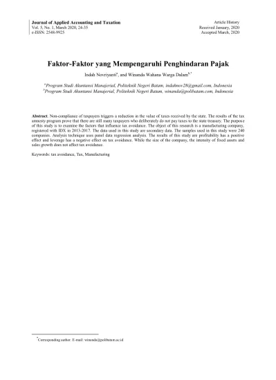 Faktor-Faktor Yang Mempengaruhi Penghindaran Pajak