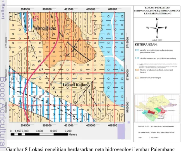Gambar 8 Lokasi penelitian berdasarkan peta hidrogeologi lembar Palembang 