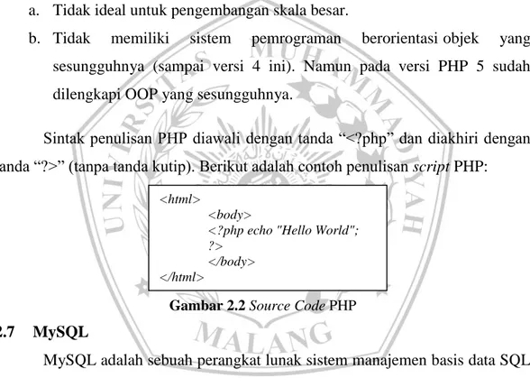 Gambar 2.2 Source Code PHP  2.7  MySQL 